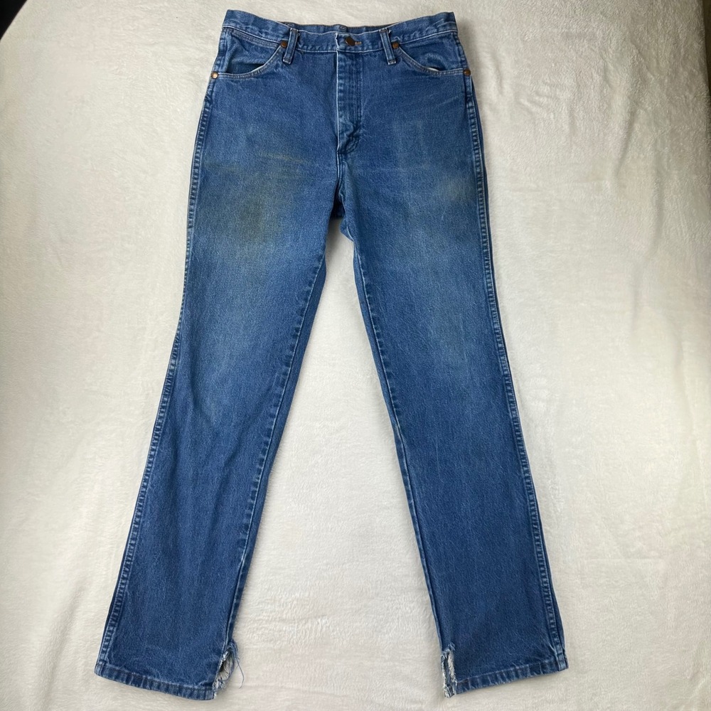 Wrangler Jeans Mens Regular Fit 31x32 Blue Denim Cowboy Cut Distressed Cotton